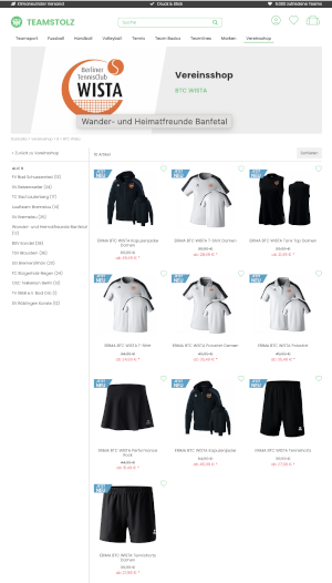 Online-Shop BTC WISTA Clubkollektion